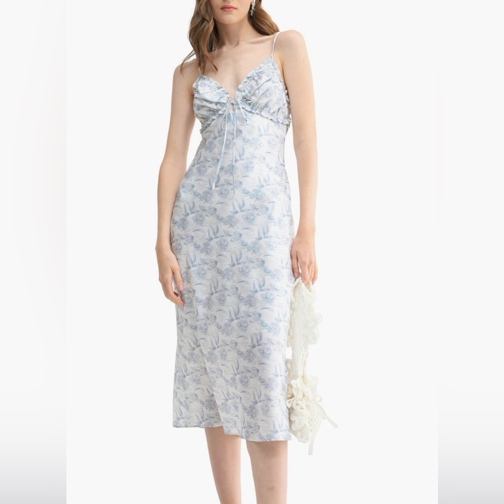 LUSH Blue Floral Midi Dress Size L New With Tags Open Back Slip Dress